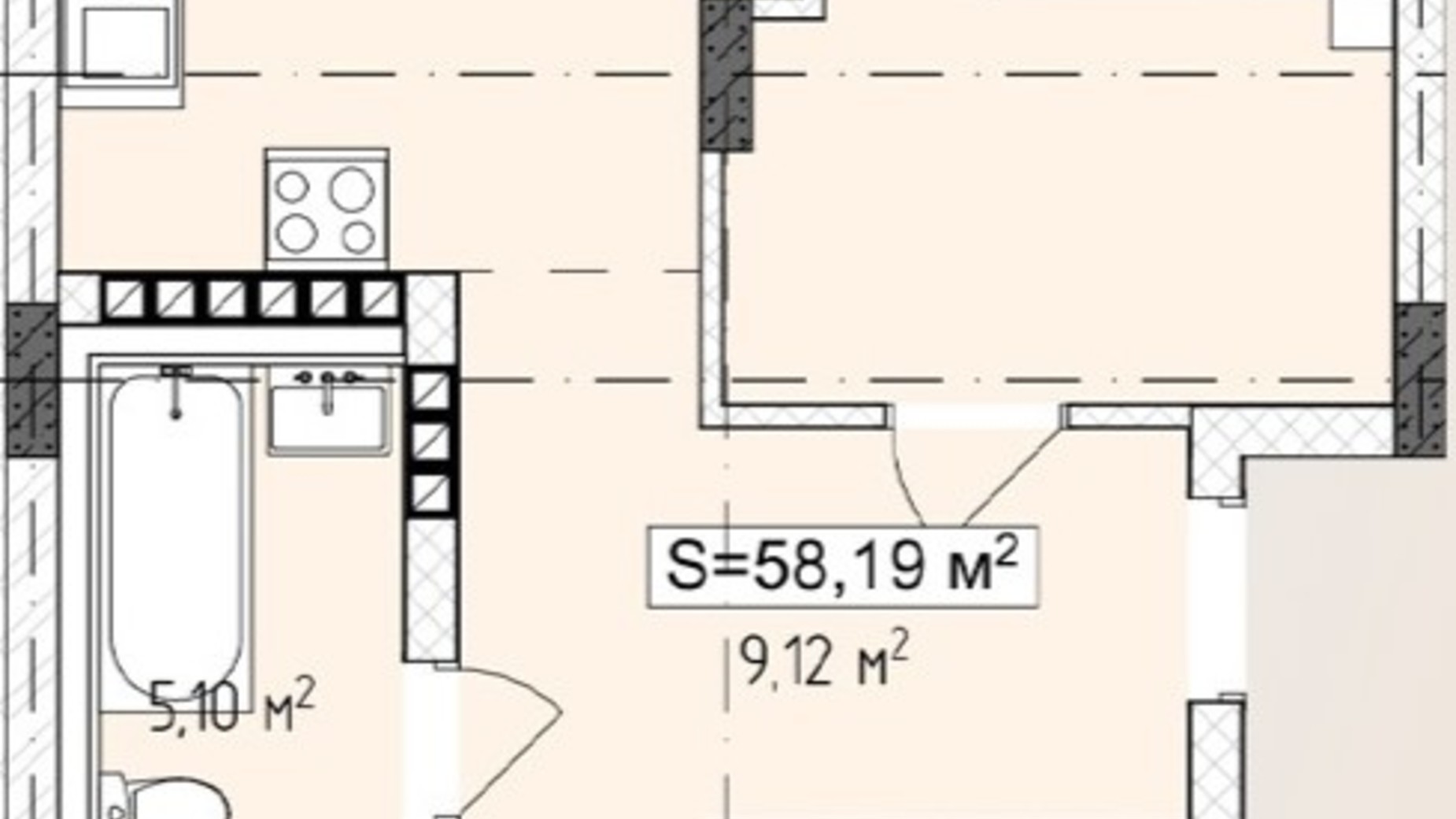 Планування 2-кімнатної квартири в ЖК Central Avenue 58.19 м², фото 647787