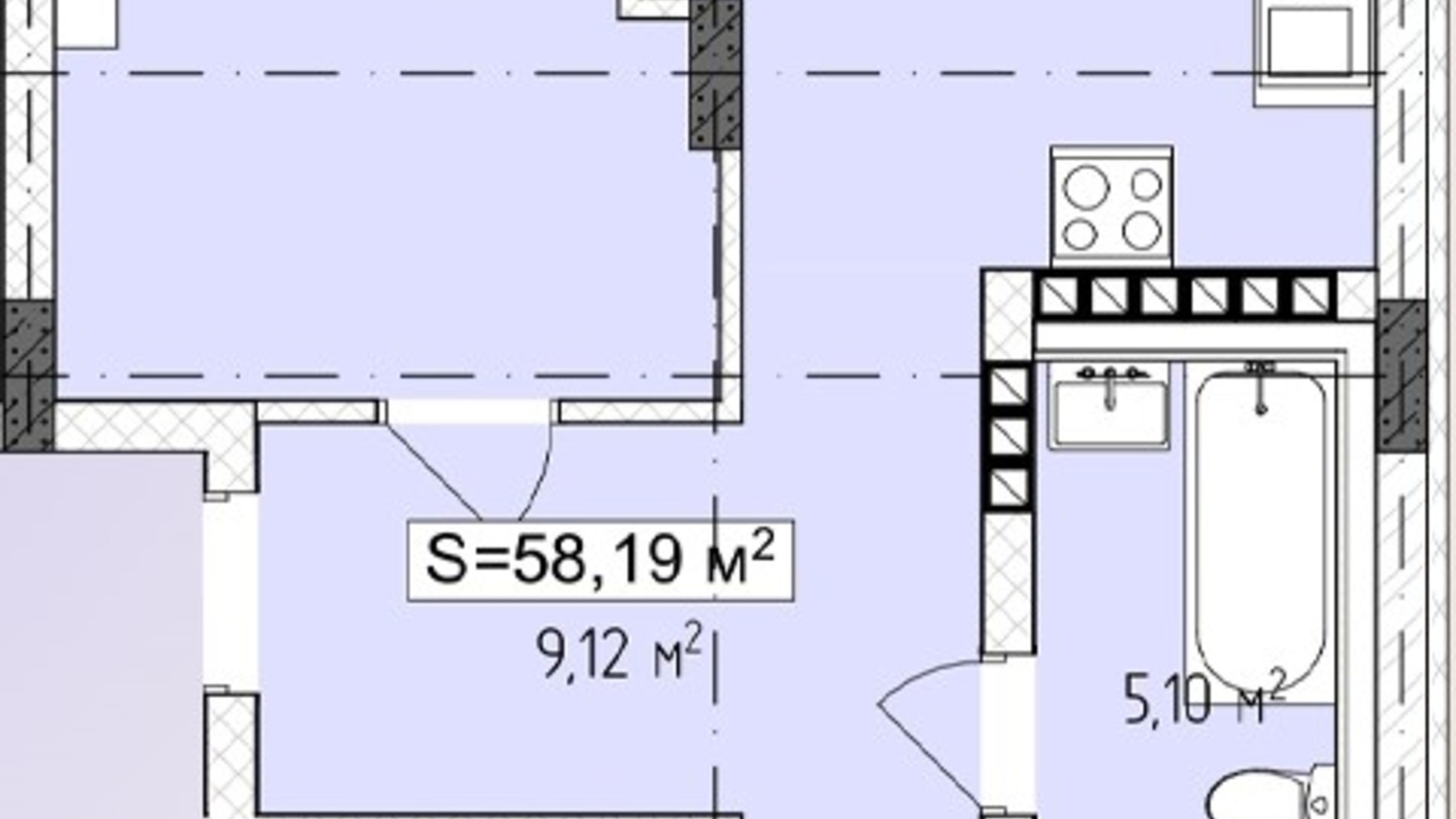 Планування 2-кімнатної квартири в ЖК Central Avenue 58.19 м², фото 647788