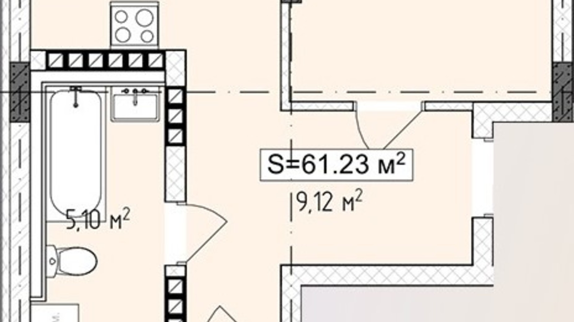 Планировка 2-комнатной квартиры в ЖК Central Avenue 61.23 м², фото 647789