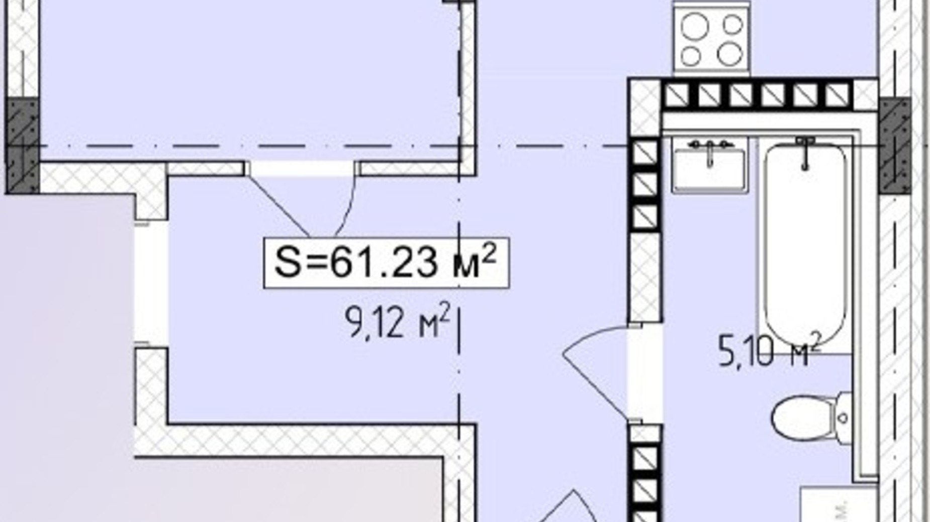 Планування 2-кімнатної квартири в ЖК Central Avenue 61.23 м², фото 647790