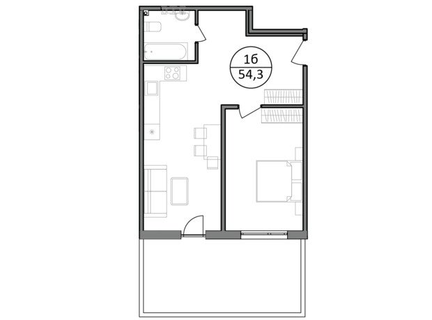 ЖК Парксайд: планування 1-кімнатної квартири 52.6 м²