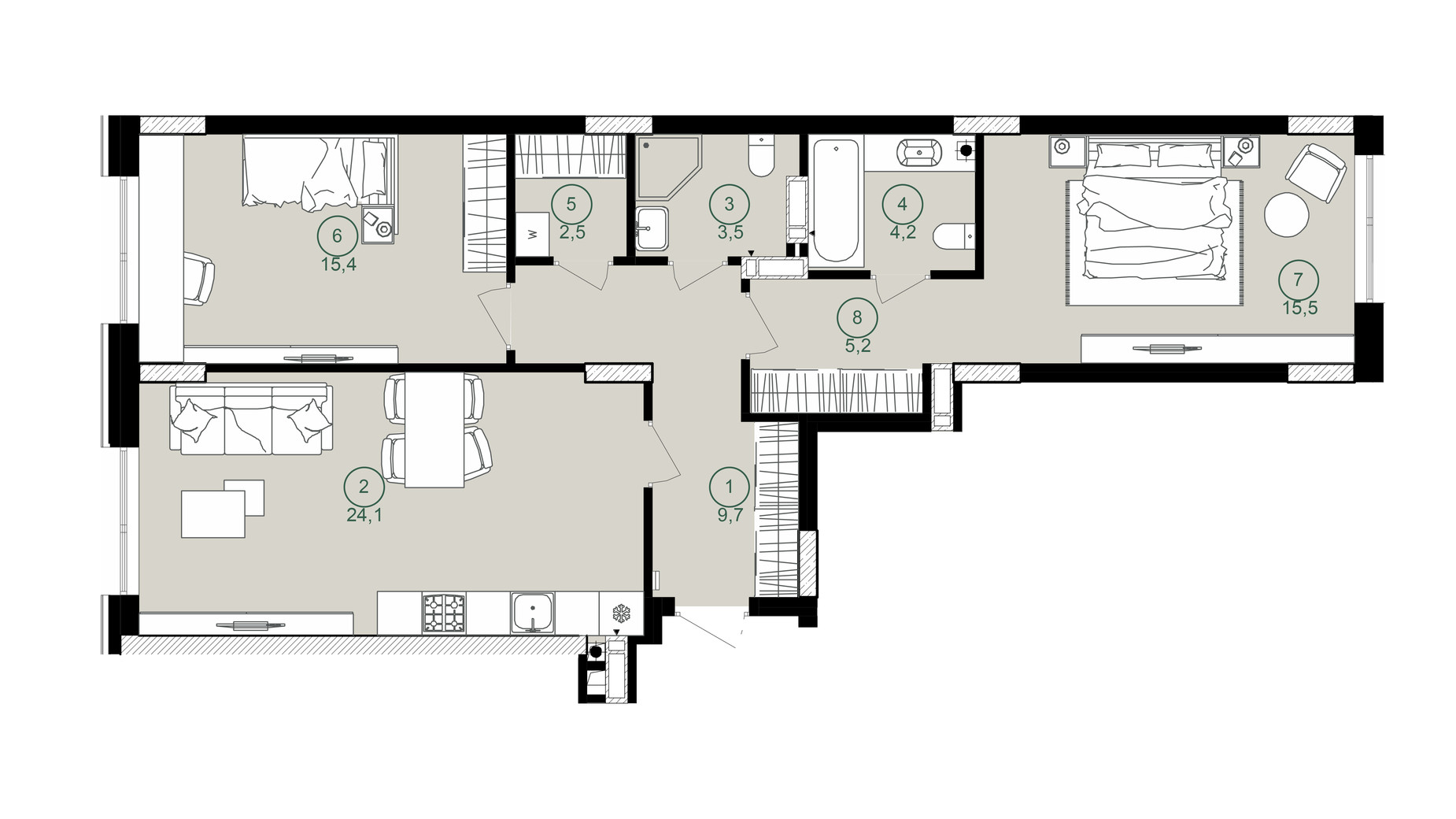 Планировка 2-комнатной квартиры в ЖК Дом на Вавиловых 80.1 м², фото 647799