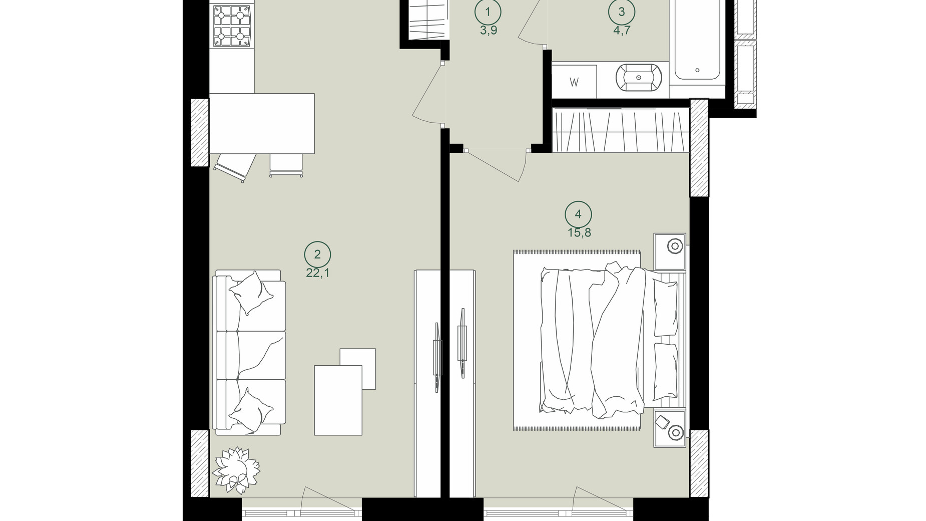 Планування 1-кімнатної квартири в ЖК Будинок на Вавилових 47.6 м², фото 647801