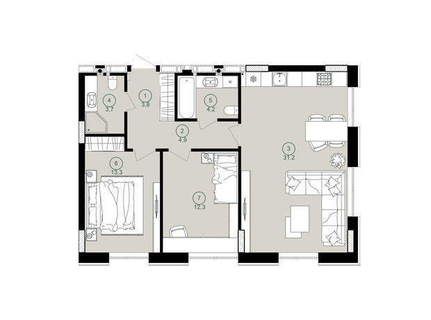 ЖК Будинок на Вавилових: планування 2-кімнатної квартири 73.4 м²