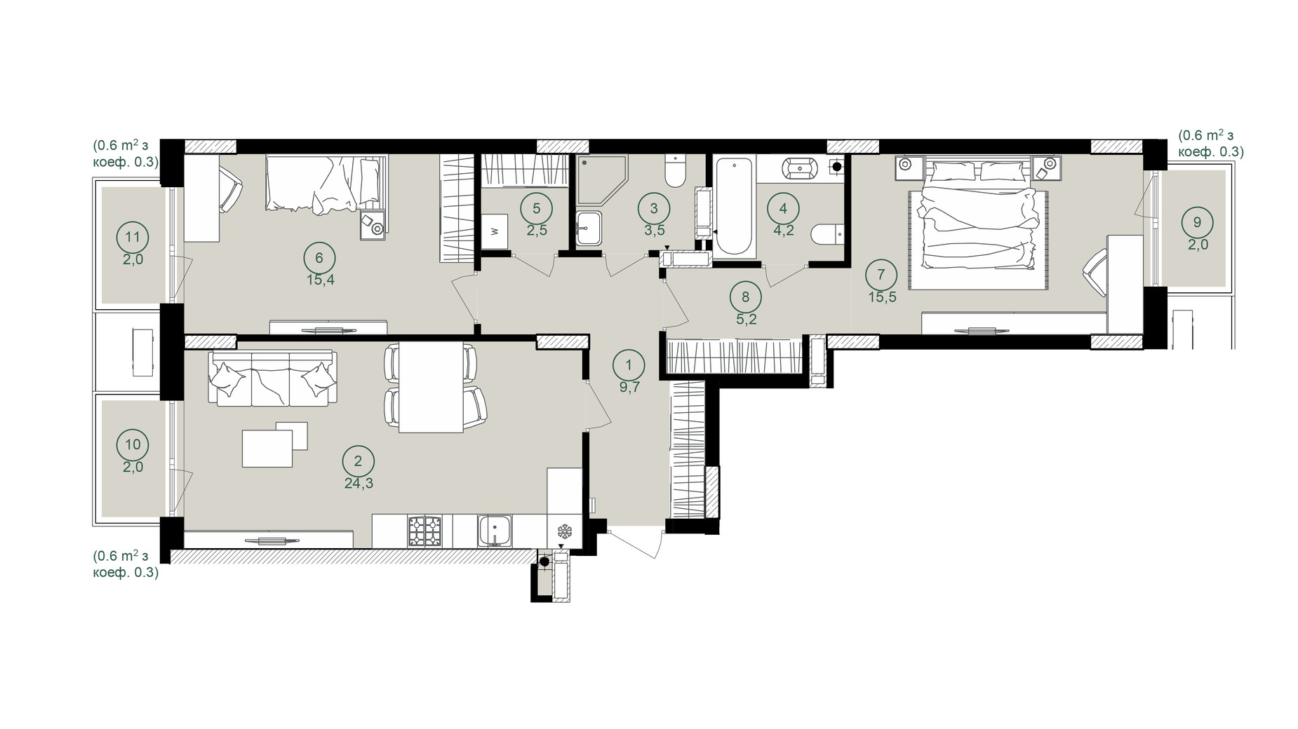 Планування 2-кімнатної квартири в ЖК Будинок на Вавилових 82.1 м², фото 647809