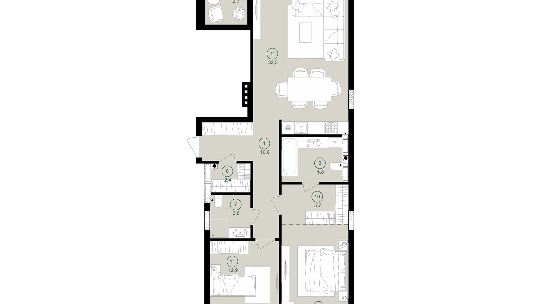 Планування 2-кімнатної квартири в ЖК Будинок на Вавилових 95.1 м², фото 647816