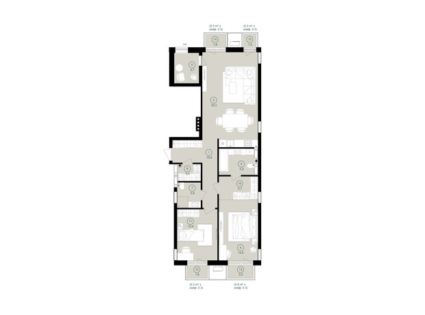 ЖК Дом на Вавиловых: планировка 2-комнатной квартиры 95.1 м²