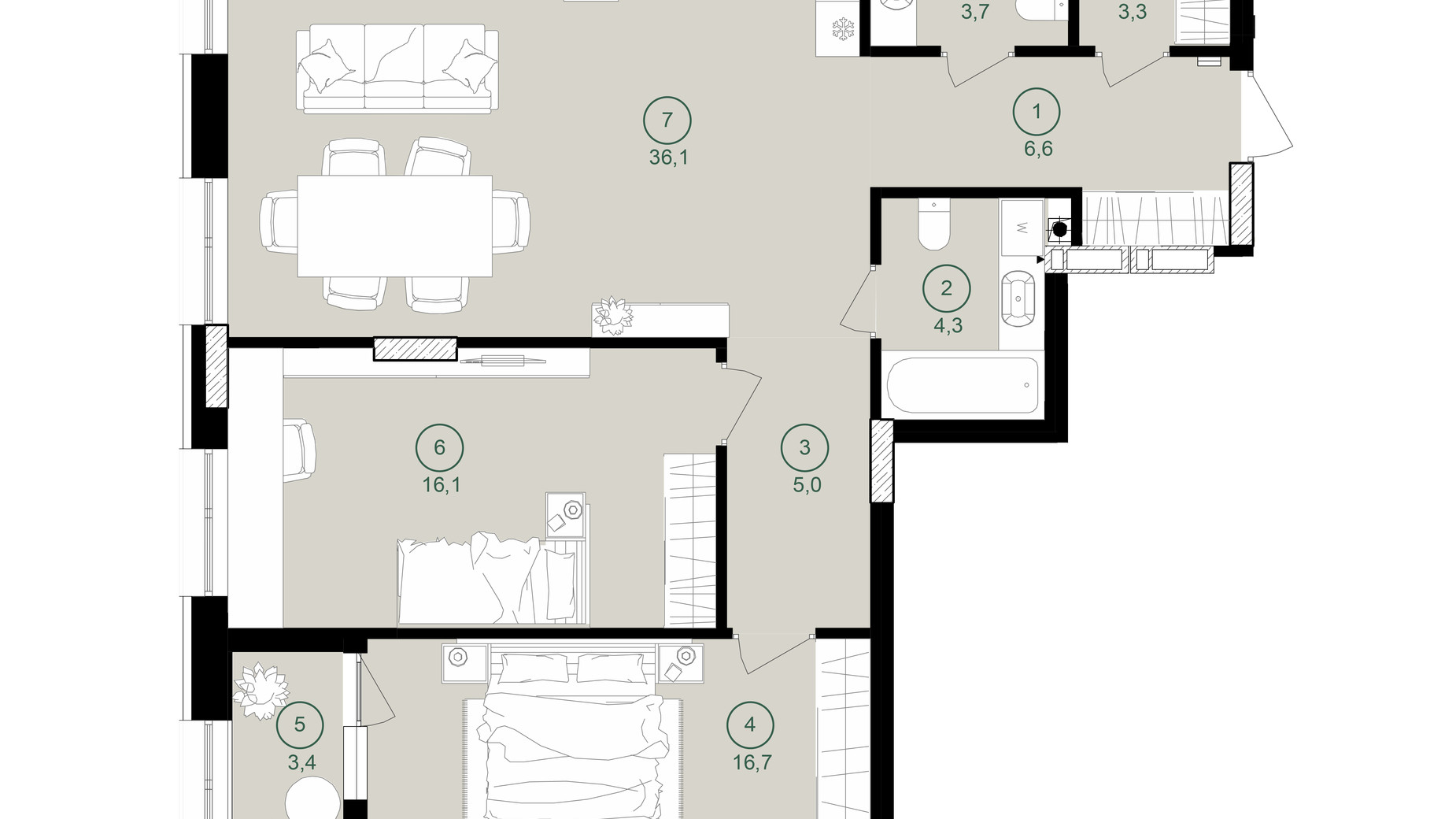 Планировка 2-комнатной квартиры в ЖК Дом на Вавиловых 95.2 м², фото 647817