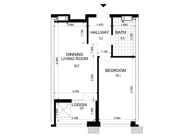 ЖК Русановская Гавань: планировка 1-комнатной квартиры 50.5 м²