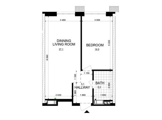 ЖК Русановская Гавань: планировка 1-комнатной квартиры 53.5 м²