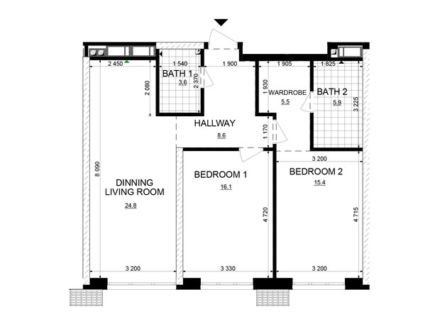 ЖК Русановская Гавань: планировка 2-комнатной квартиры 79.9 м²