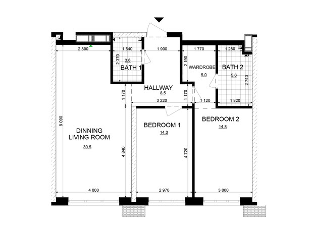 ЖК Русанівська Гавань: планування 2-кімнатної квартири 82.3 м²