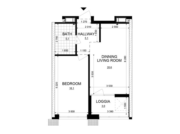 ЖК Русановская Гавань: планировка 1-комнатной квартиры 49.9 м²