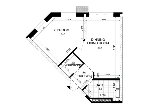 ЖК Русановская Гавань: планировка 1-комнатной квартиры 51.8 м²