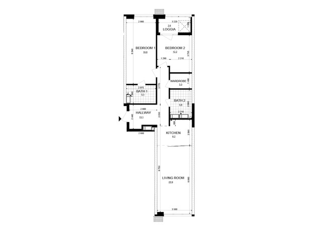 ЖК Русановская Гавань: планировка 3-комнатной квартиры 93.8 м²