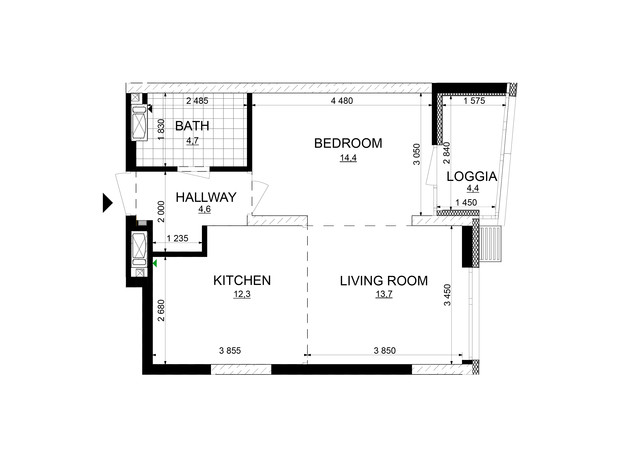 ЖК Русановская Гавань: планировка 1-комнатной квартиры 54.1 м²