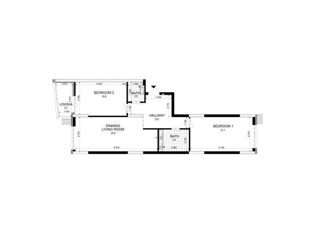 ЖК Русановская Гавань: планировка 2-комнатной квартиры 89.5 м²