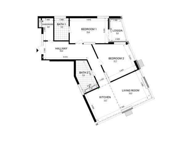 ЖК Русанівська Гавань: планування 3-кімнатної квартири 102.8 м²