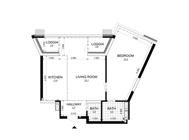 ЖК Русановская Гавань: планировка 2-комнатной квартиры 74.3 м²