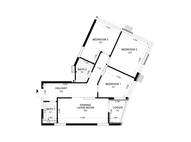 ЖК Русановская Гавань: планировка 3-комнатной квартиры 100.2 м²