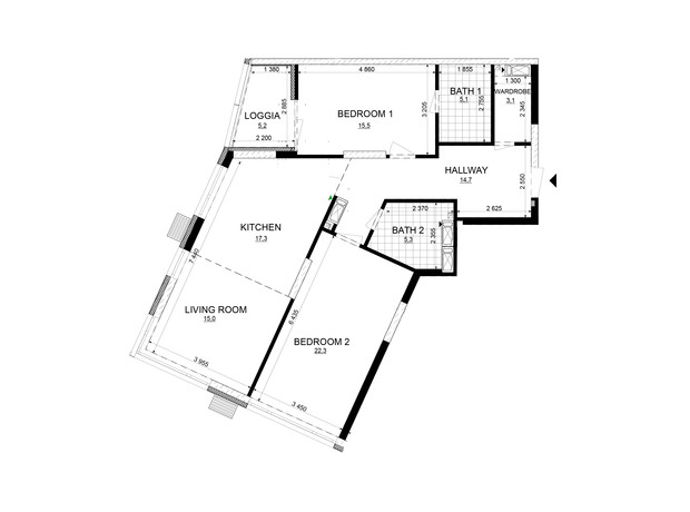 ЖК Русановская Гавань: планировка 3-комнатной квартиры 103.5 м²