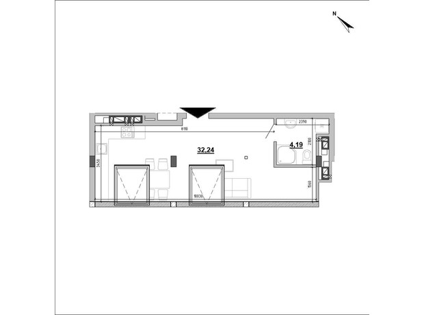 Клубный дом Hyde Park: планировка 1-комнатной квартиры 35.7 м²