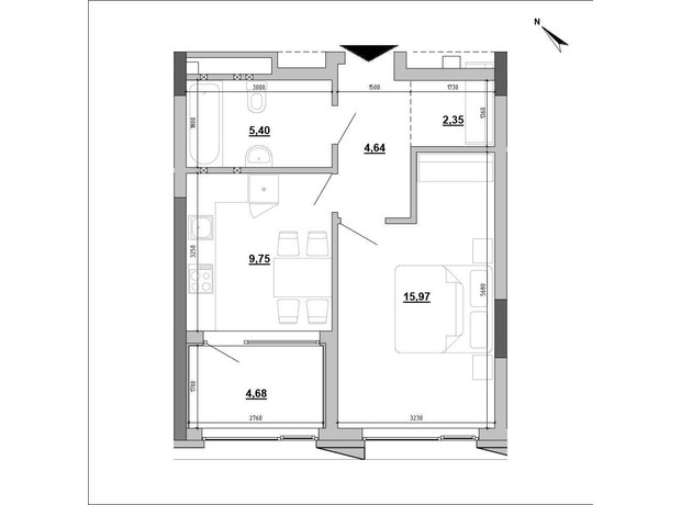 Клубный дом Hyde Park: планировка 1-комнатной квартиры 41.5 м²