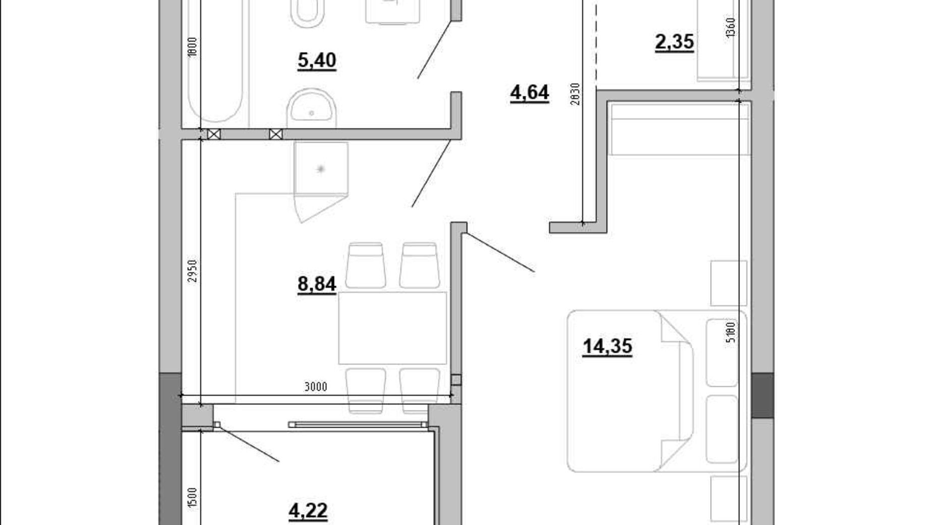 Планування 1-кімнатної квартири в Клубний будинок Hyde Park 38.55 м², фото 647997