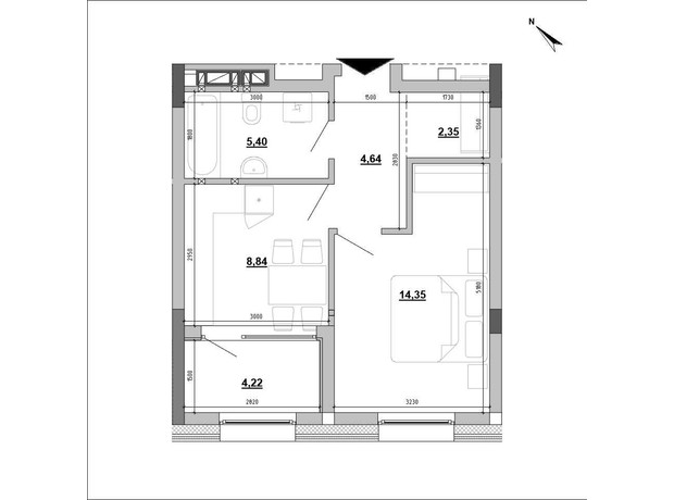 Клубный дом Hyde Park: планировка 1-комнатной квартиры 38.55 м²