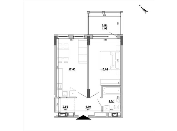 Клубний будинок Hyde Park: планування 1-кімнатної квартири 45.73 м²