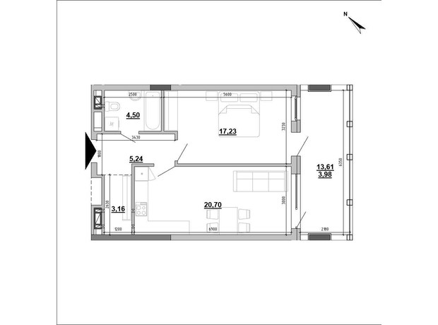 Клубний будинок Hyde Park: планування 1-кімнатної квартири 53.53 м²