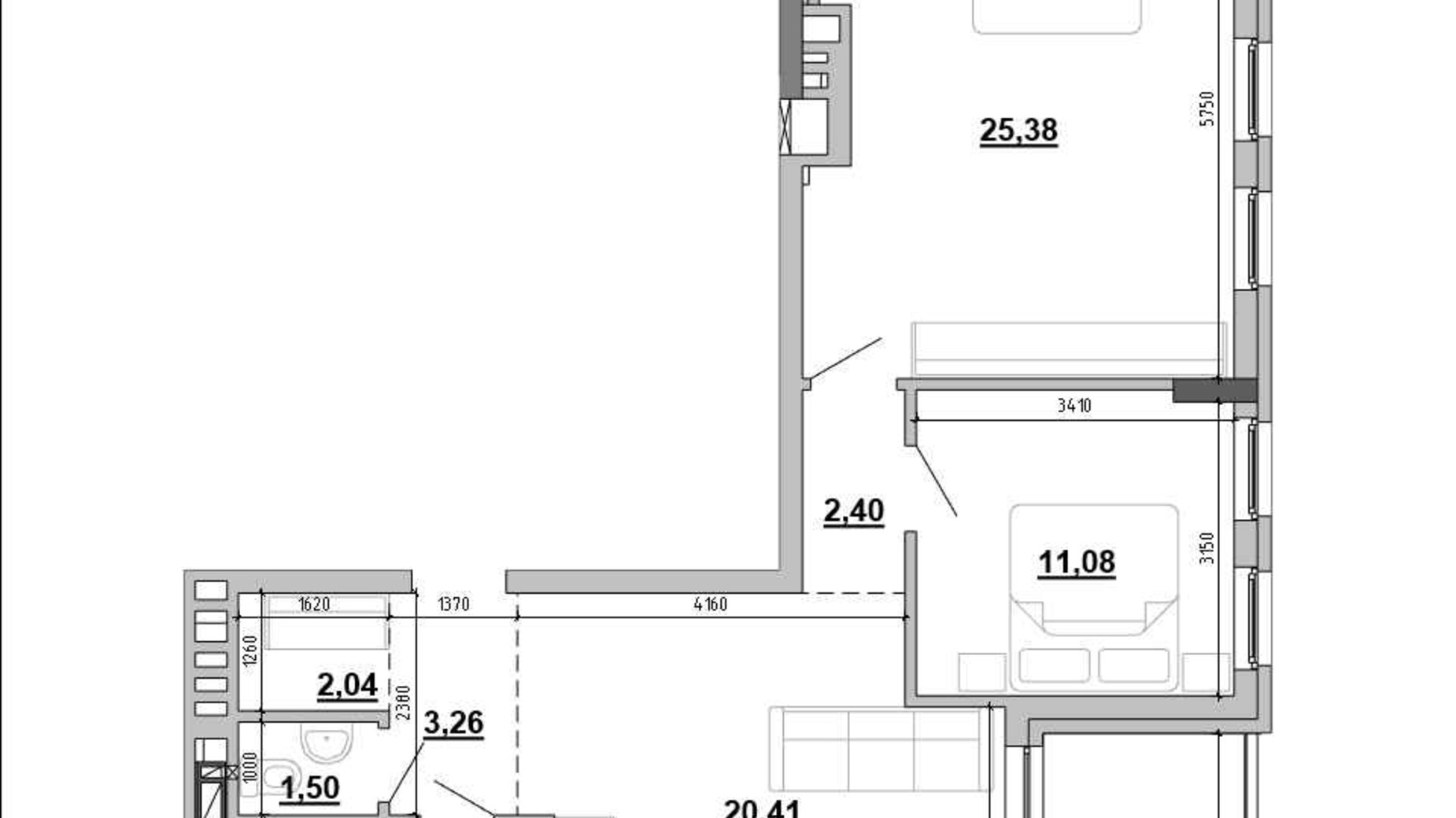 Планування 2-кімнатної квартири в Клубний будинок Hyde Park 71.1 м², фото 648015
