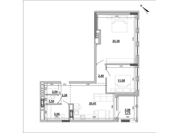 Клубний будинок Hyde Park: планування 2-кімнатної квартири 71.1 м²