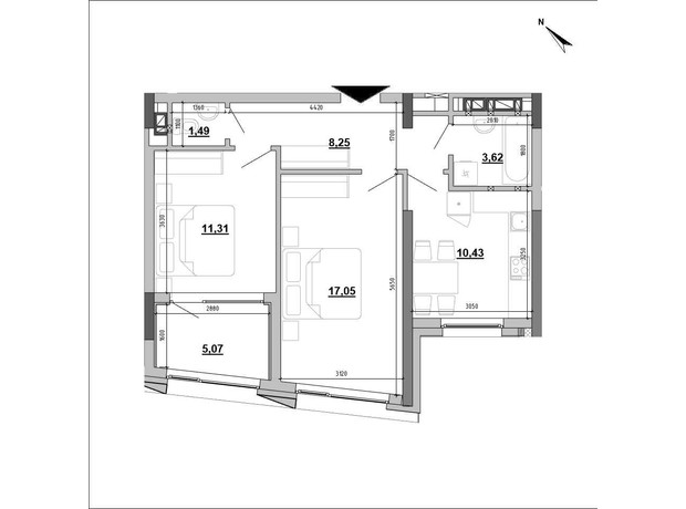 Клубний будинок Hyde Park: планування 2-кімнатної квартири 55.6 м²