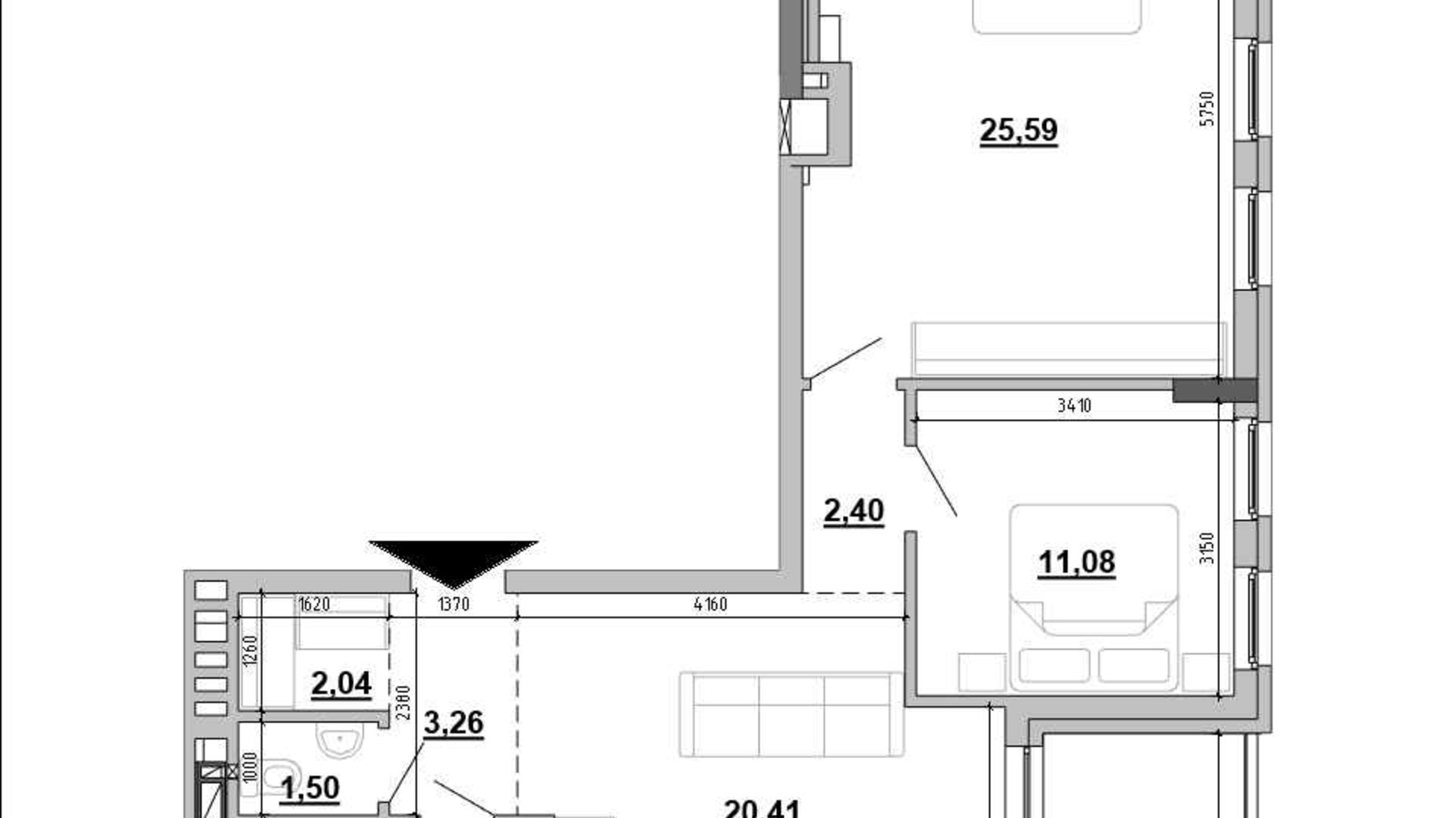 Планування 2-кімнатної квартири в Клубний будинок Hyde Park 71.31 м², фото 648020