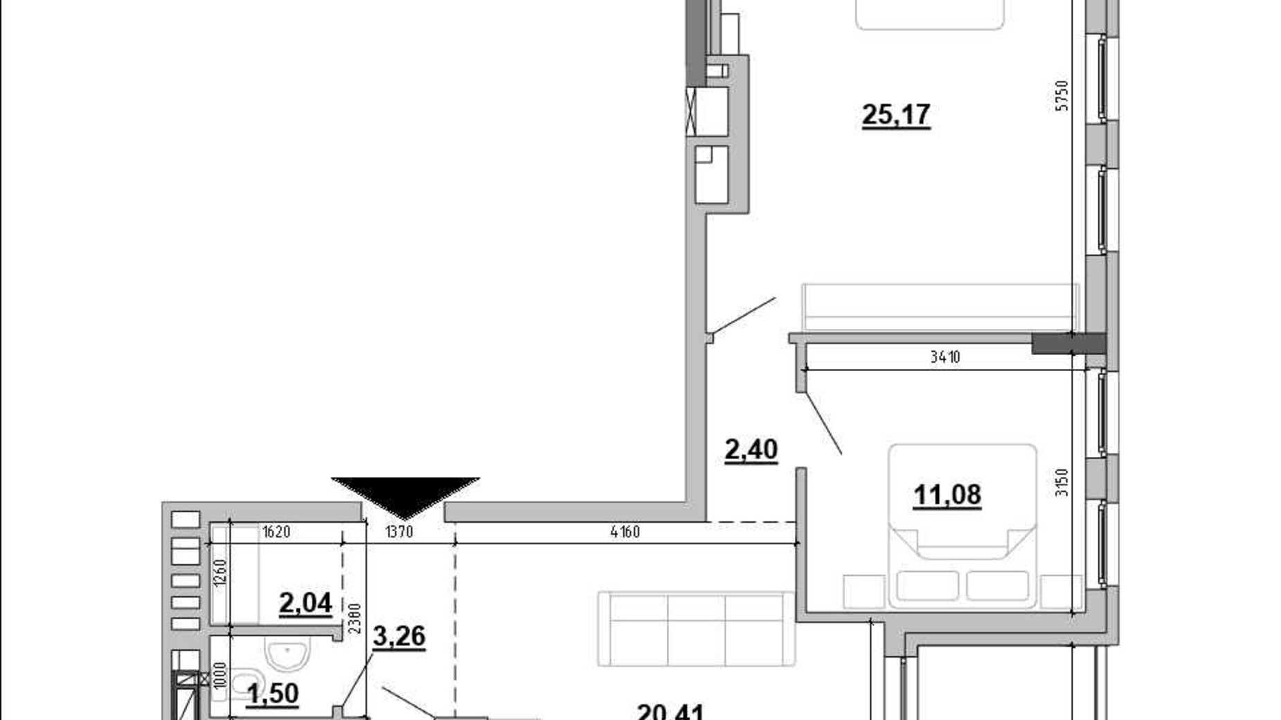 Планировка 2-комнатной квартиры в Клубный дом Hyde Park 70.89 м², фото 648022