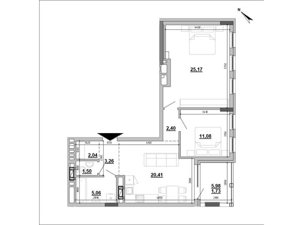 Клубный дом Hyde Park: планировка 2-комнатной квартиры 70.89 м²