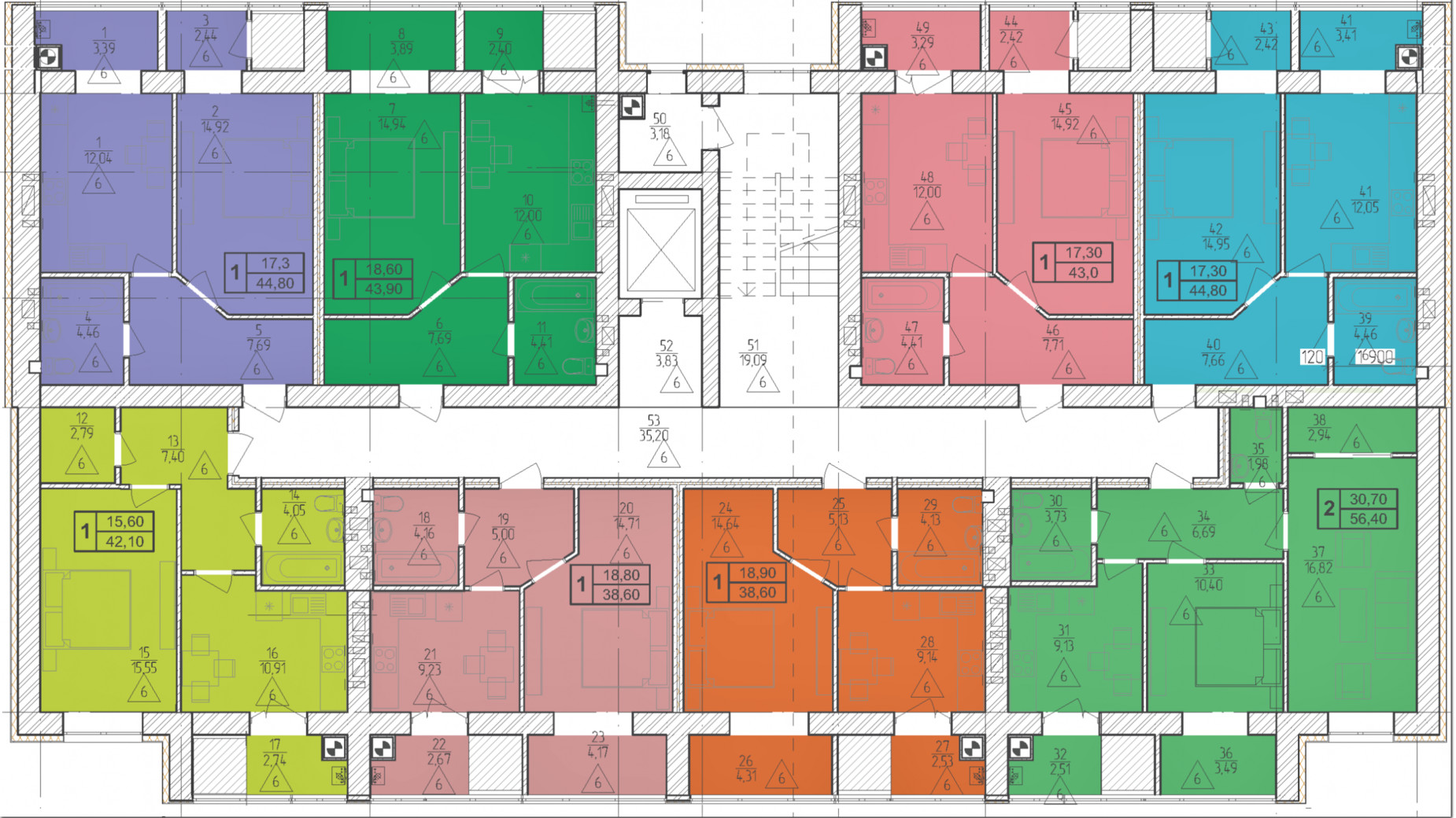 Планировка 1-комнатной квартиры в ЖК Болгарский 44.8 м², фото 648946