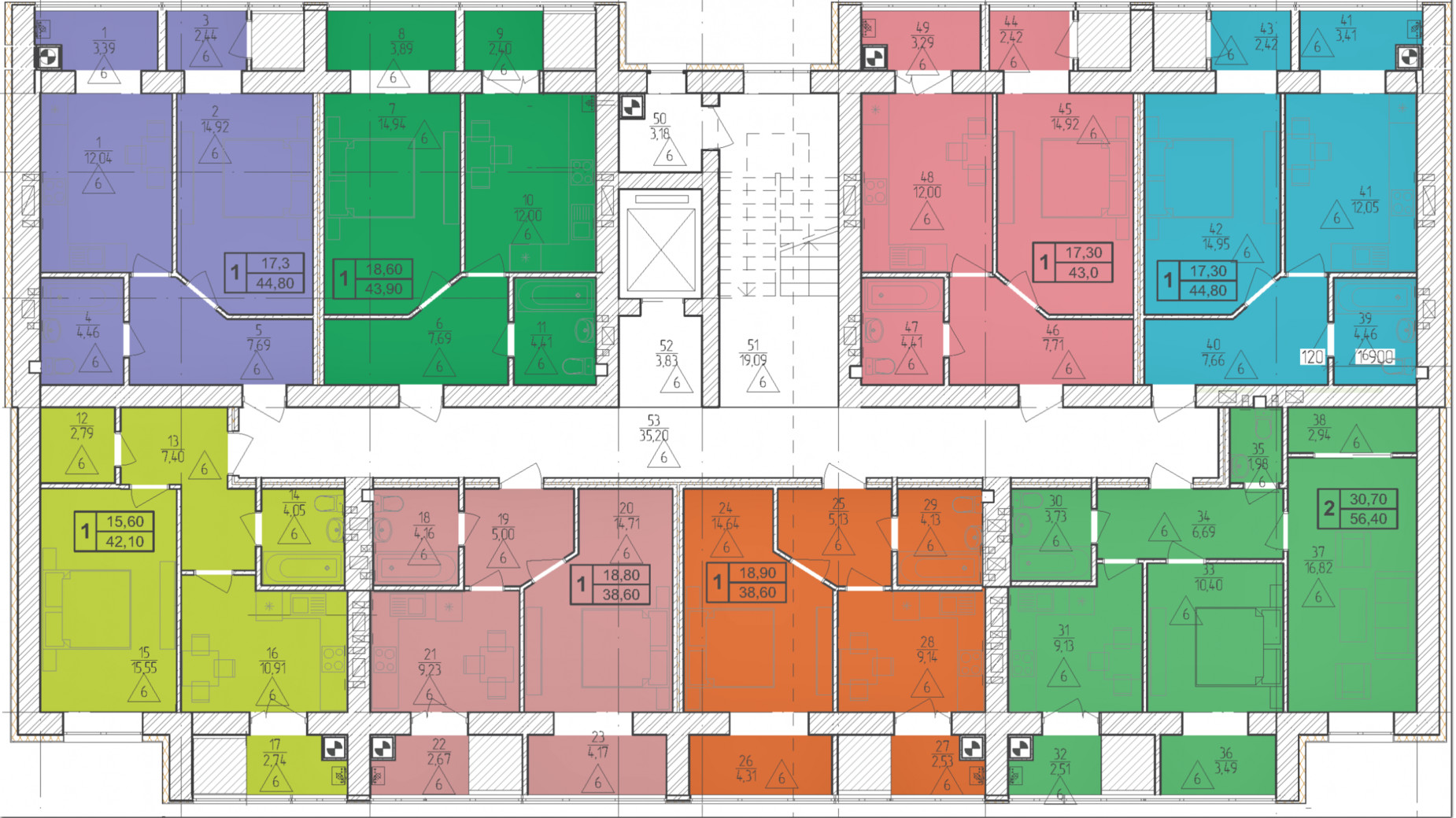 Планировка 1-комнатной квартиры в ЖК Болгарский 43.9 м², фото 648948