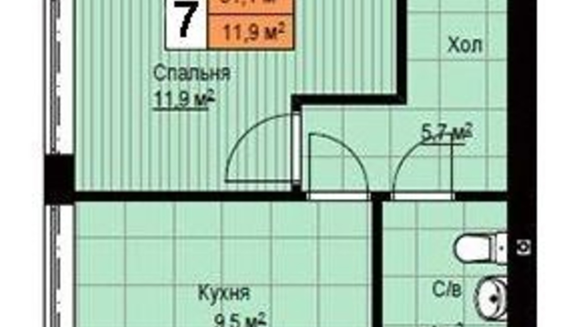 Планування 1-кімнатної квартири в Клубний будинок  Моя Баварія 31.1 м², фото 649006