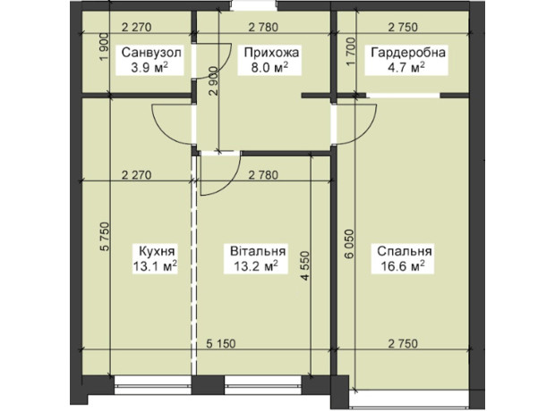 ЖК Калиновый Квартал: планировка 2-комнатной квартиры 60 м²