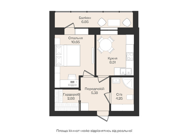 ЖК Левобережный: планировка 1-комнатной квартиры 41.9 м²