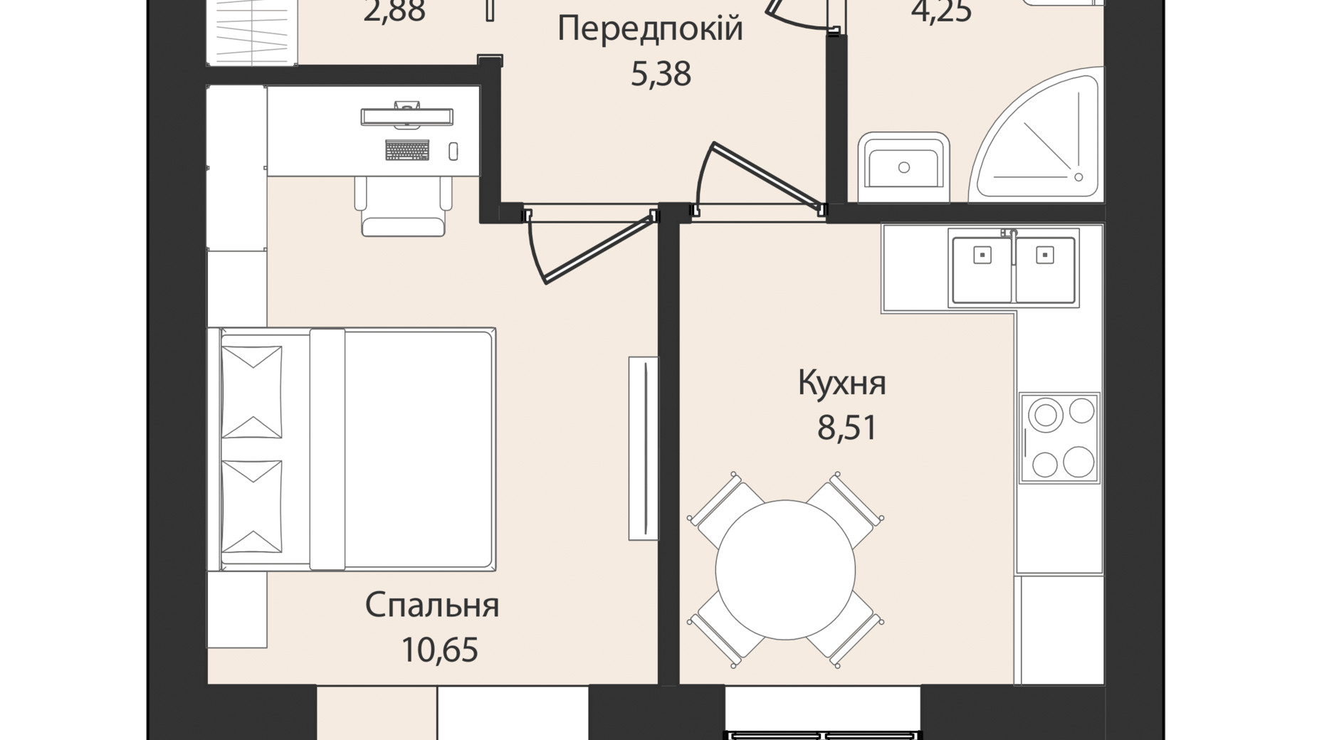 Планування 1-кімнатної квартири в Клубний будинок Лівобережний 41.5 м², фото 649385
