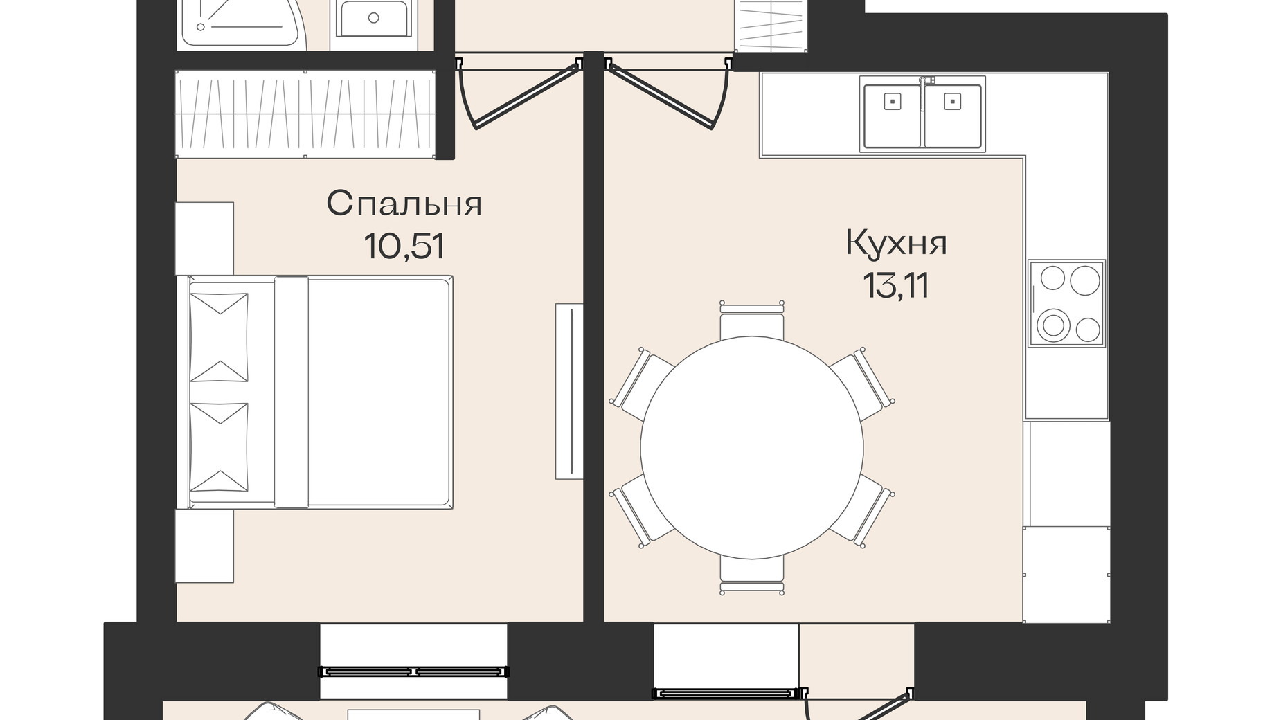 Планировка 1-комнатной квартиры в Клубный дом Левобережный 42 м², фото 649386