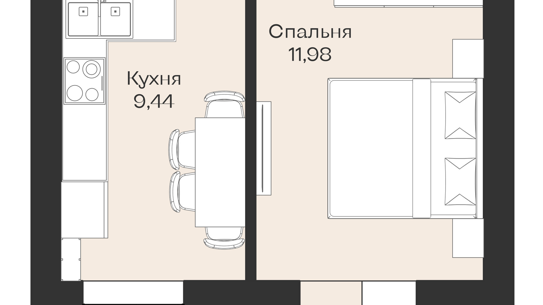 Планировка 1-комнатной квартиры в ЖК Левобережный 35.1 м², фото 649389