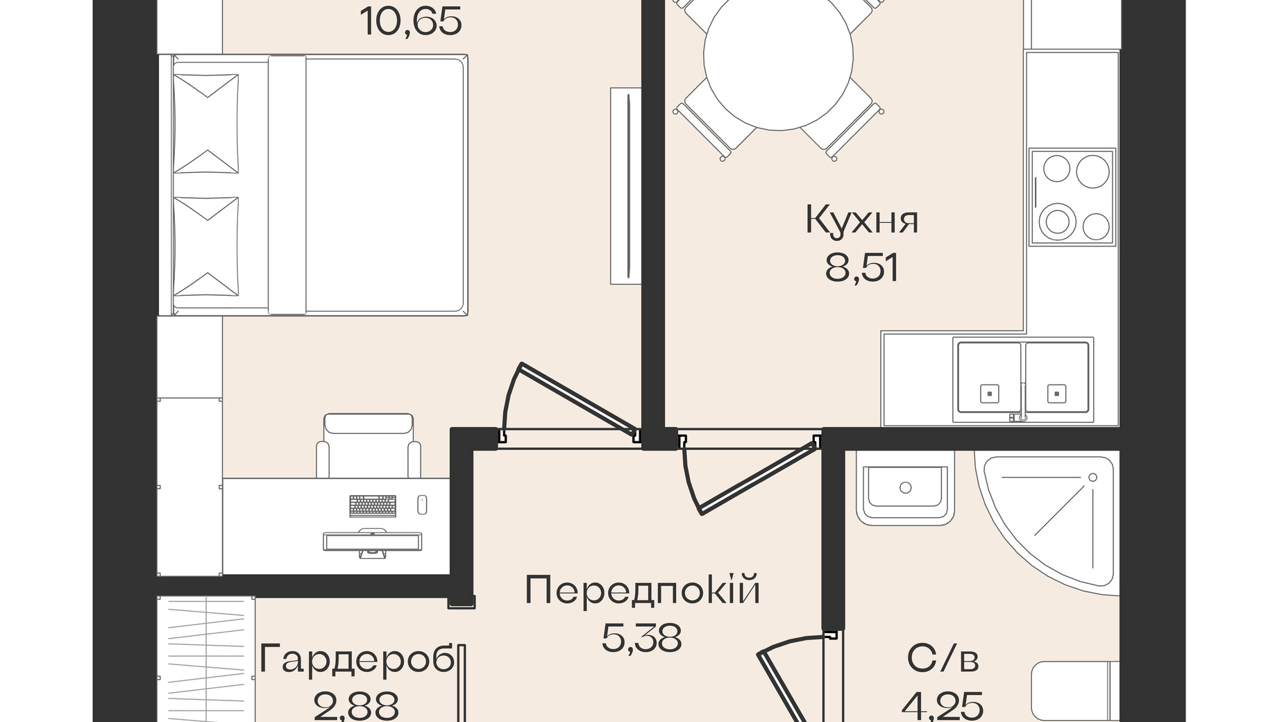 Планування 1-кімнатної квартири в Клубний будинок Лівобережний 40.5 м², фото 649396