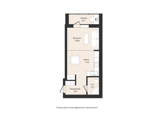 ЖК Левобережный: планировка 1-комнатной квартиры 32.9 м²