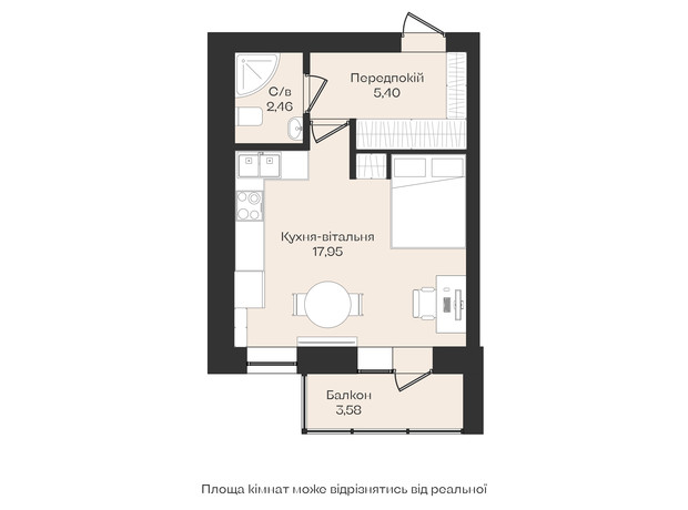 ЖК Левобережный: планировка 1-комнатной квартиры 30.3 м²