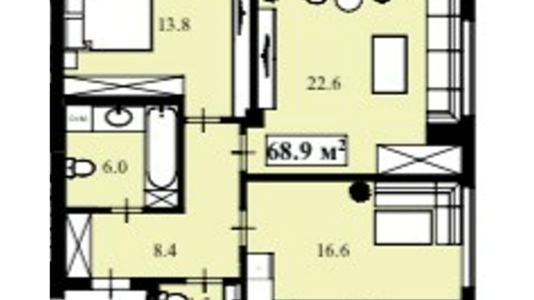 Планировка 2-комнатной квартиры в ЖК Elegant 70 м², фото 649457