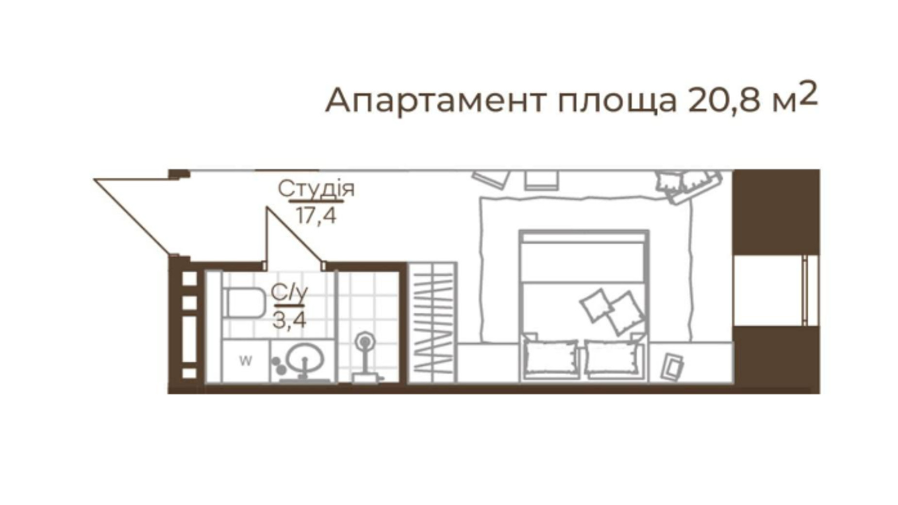 Планировка апартаментов в Апарт-готель Ahni moon resort 20.8 м², фото 649548